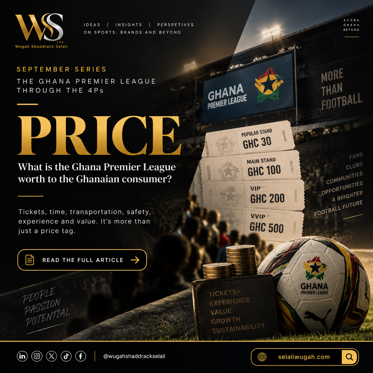 The Ghana Premier League through the 4Ps: PRICE, a September series by Wugah Shaddrack Selali