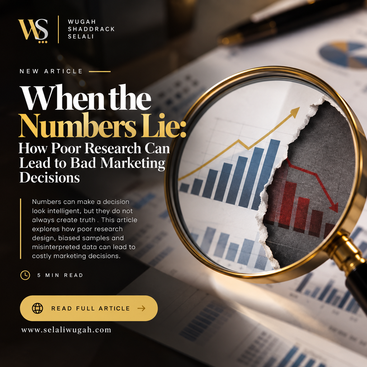When the Numbers Lie article flyer showing a magnifying glass over contrasting growth and decline charts